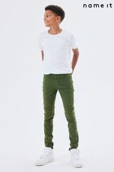 Name It Green Slim Fit Cotton Twill Chino Trousers With Adjustable Waist (800360) | $48