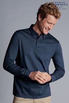Charles Tyrwhitt Petrol Blue Plain Long Sleeve Jersey Polo Shirt (800661) | 414 SAR