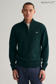 Zielony w szkocką kratę - Sweter GANT z delikatnej wełny owczej z krótkim zamkiem (800742) | 442 zł