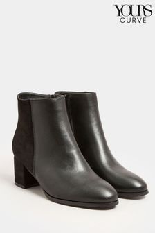 Yours Curve Black Wide Fit Block Ankle PU Micro Boots (800926) | €26