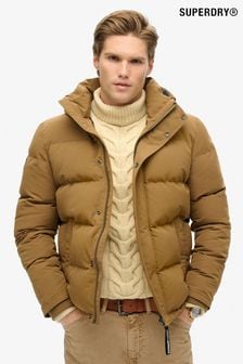 Superdry Kangaroo Brown Everest Short Hooded Puffer Coat Jacket (801624) | $206