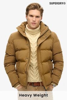 Superdry Kangaroo Brown Everest Short Hooded Puffer Coat Jacket (801624) | $206