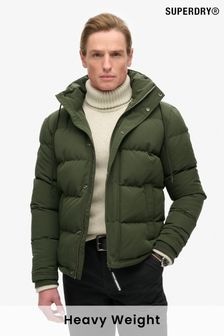 Superdry Army Green Everest Short Hooded Puffer Coat Jacket (801751) | $206