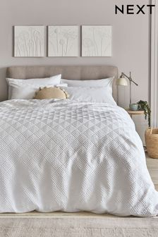 White Embossed Geometric Duvet Cover And Pillowcase Set (801908) | AED123 - AED256