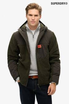 Superdry Olive Green Hood Expedition Borg Hybrid Jacket (802310) | €146