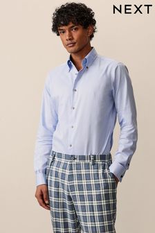 Blue Slim Fit Trimmed Formal Double Cuff Shirt (802680) | $57
