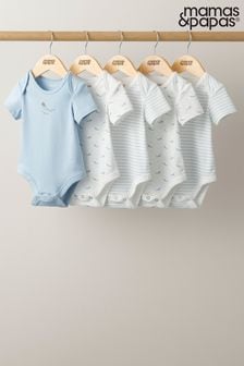 Mamas & Papas 5 blauwe rompertjes met walvisprint (802813) | €12