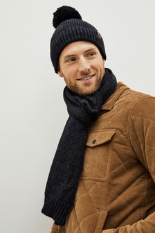 Navy Blue Soft Touch Scarf and Bobble Hat Set (803111) | 129 QAR