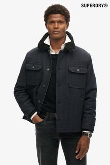 Superdry Navy Herringbone Merchant Wool Chore Jacket (803332) | $223