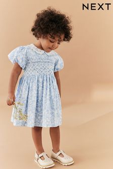 藍色 - 蕾絲領口抽褶洋裝 (3個月至8歲) (803412) | NT$930 - NT$1,200