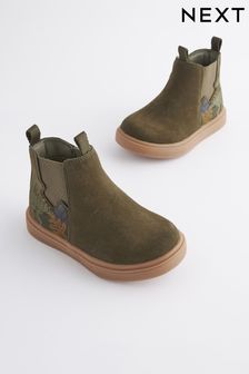 Khaki Green Dino Wide Fit (G) Chelsea Boots with Zip Fastening (804154) | $43 - $51
