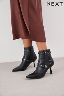 Black Forever Comfort® Point Toe Stud Detail Heeled Boots (804179) | 128 zł