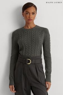 Lauren Ralph Lauren Grey Cable Knit Puff Sleeve Sweater (804204) | €114