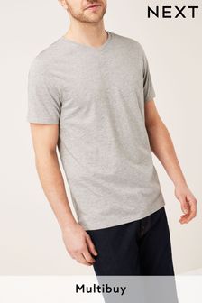 אפור מלאנז' - רגיל - חולצת טי בייסיק עם צווארון-וי (804232) | ‏28 ‏₪