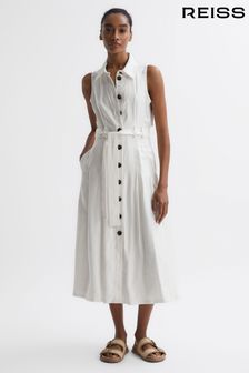 Reiss Ivory Milena Button Front Midi Dress (804246) | AED1,354