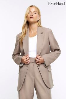 River Island Brown Relaxed Fit Roll Sleeve Blazer (804758) | $120