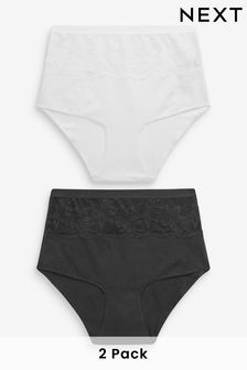 Black/White Cotton Tummy Control Shaping High Waist Knickers 2 Pack (804786) | SGD 33