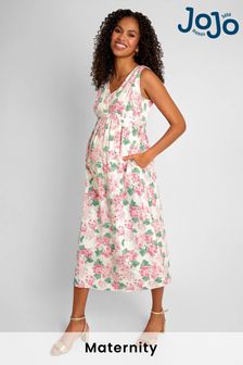 JoJo Maman Bébé Floral Hydrangea Print V-Neck Maternity Midi Dress (804952) | €77