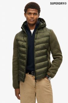 أخضر كاكي بخيوط شاحبة - Superdry Hooded Knit Storm Hybrid Jacket (805086) | ر.ق495