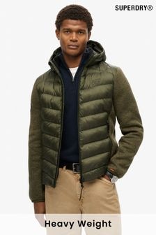 Superdry Khaki Green Marl Hooded Knit Storm Hybrid Jacket (805086) | $171