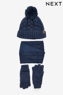 Navy Blue Knitted Hat, Gloves and Scarf 3 Piece Set (3-16yrs) (805608) | 8,850 Ft - 10,410 Ft