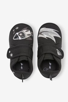 Noir/gris motif fusée - chaussons à semelle cuvette et fermeture scratch (806158) | €11 - €14
