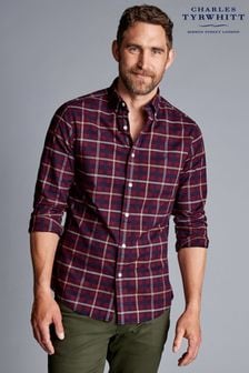Charles Tyrwhitt Red Check Slim Fit Button-Down Brushed Washed Oxford Shirt (806950) | $143