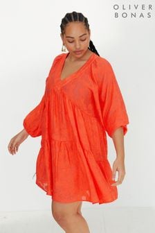 Oranžna mini obleka z V-izrezom Oliver Bonas Interest Fabric (807173) | €43