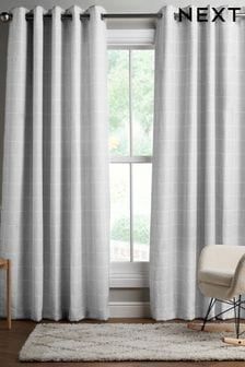 Grey Windowpane Check Eyelet Lined Curtains (808242) | $117 - $272