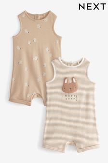 Brown/ White Stripe Bunny Baby Rompers 2 Pack (0mths-3yrs) (808492) | €16 - €21