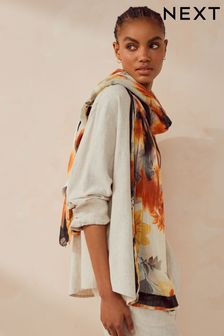 Orange Floral With Sparkle Lightweight Scarf (808634) | kr230