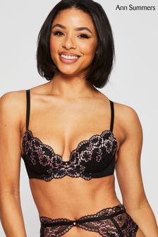 Ann Summers Black Contrast Sexy Lace Planet Padded Plunge Bra (809870) | €21