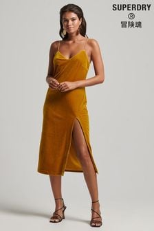 Superdry Yellow Velvet Chain Midi Dress (80N108) | 205 zł
