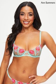 Ann Summers Blue Caged Rose Floral Embroidery Non Padded Balcony Bra (810105) | LEI 215