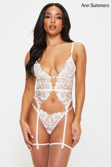 Ann Summers Ivory Angelic Floral Embroidery Non Padded White Basque (810168) | kr1 010