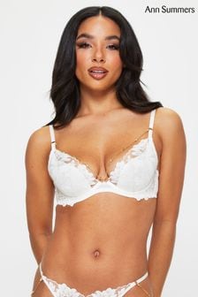 Ann Summers Angelic Floral Embroidery Padded Plunge Ivory White Bra