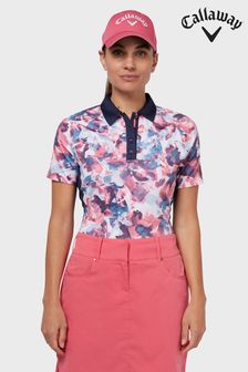 Callaway Apparel Ladies Pink Short Sleeve Floral Polo Shirt (810336) | 142 zł