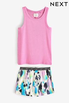 Pink Animal Rib Vest Short Pyjamas Set (810821) | 72 QAR
