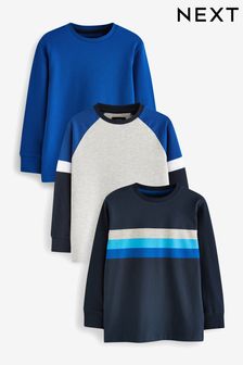 Blue/Grey Marl Long Sleeve Colourblock T-Shirts 3 Pack (3-16yrs) (810893) | €20 - €29