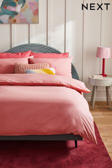 Pink Rose Cotton Rich Plain Duvet Cover and Pillowcase Set (811251) | €21 - €52