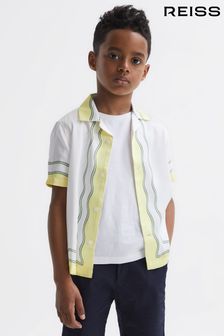 Reiss Ecru Sorento Junior Printed Cuban Collar Short Sleeve Shirt (811537) | AED302