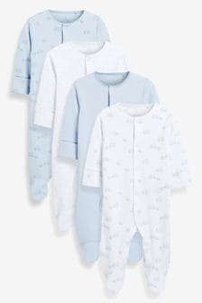 Pale Blue 4 Pack Baby Sleepsuits (0-3yrs) (812055) | €20 - €22.50