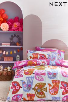 Pink Bird Print Duvet Cover and Pillowcase Set (812153) | €20 - €28