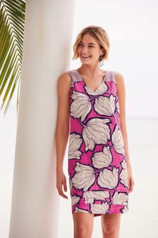 Bright Pink Floral Linen Blend Summer Shift Dress (812159) | 14 €