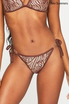 Ann Summers Sultry Heat Sequin Side Tie Brazilian Brown Bikini Bottoms