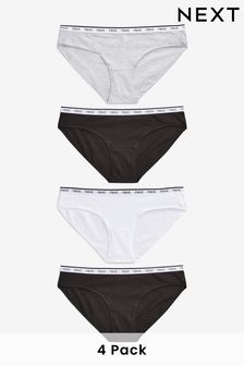 White/Black/Grey Bikini Cotton Rich Logo Knickers 4 Pack (812335) | kr260