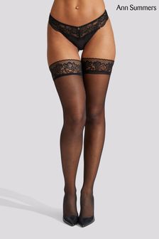 Ann Summers Black Scallop Edged Lace Top Hold-Ups