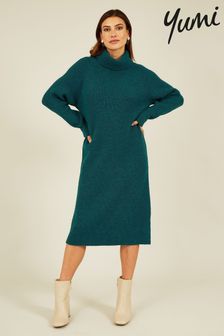 Yumi Roll Neck Knitted Midi Jumper Dress