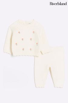 River Island Cream Baby Girls Ecru Floral Embroidery Set (813089) | 176 SAR