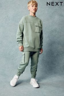 Sage Green Utility Crew Neck Sweat Top (3-16yrs) (813605) | $29 - $38